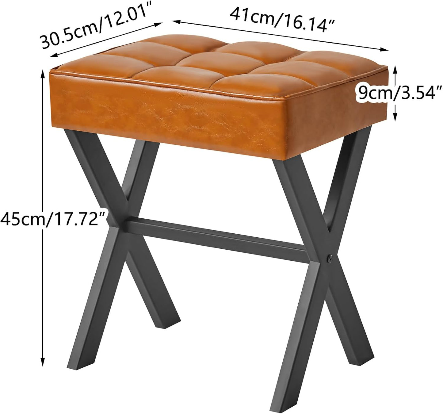 LG-71J IBUYKE Square Makeup Stool with X-Leg Foot Rest, PU Footrest, Ottoman Seat, Multi-Use as Small Side Table