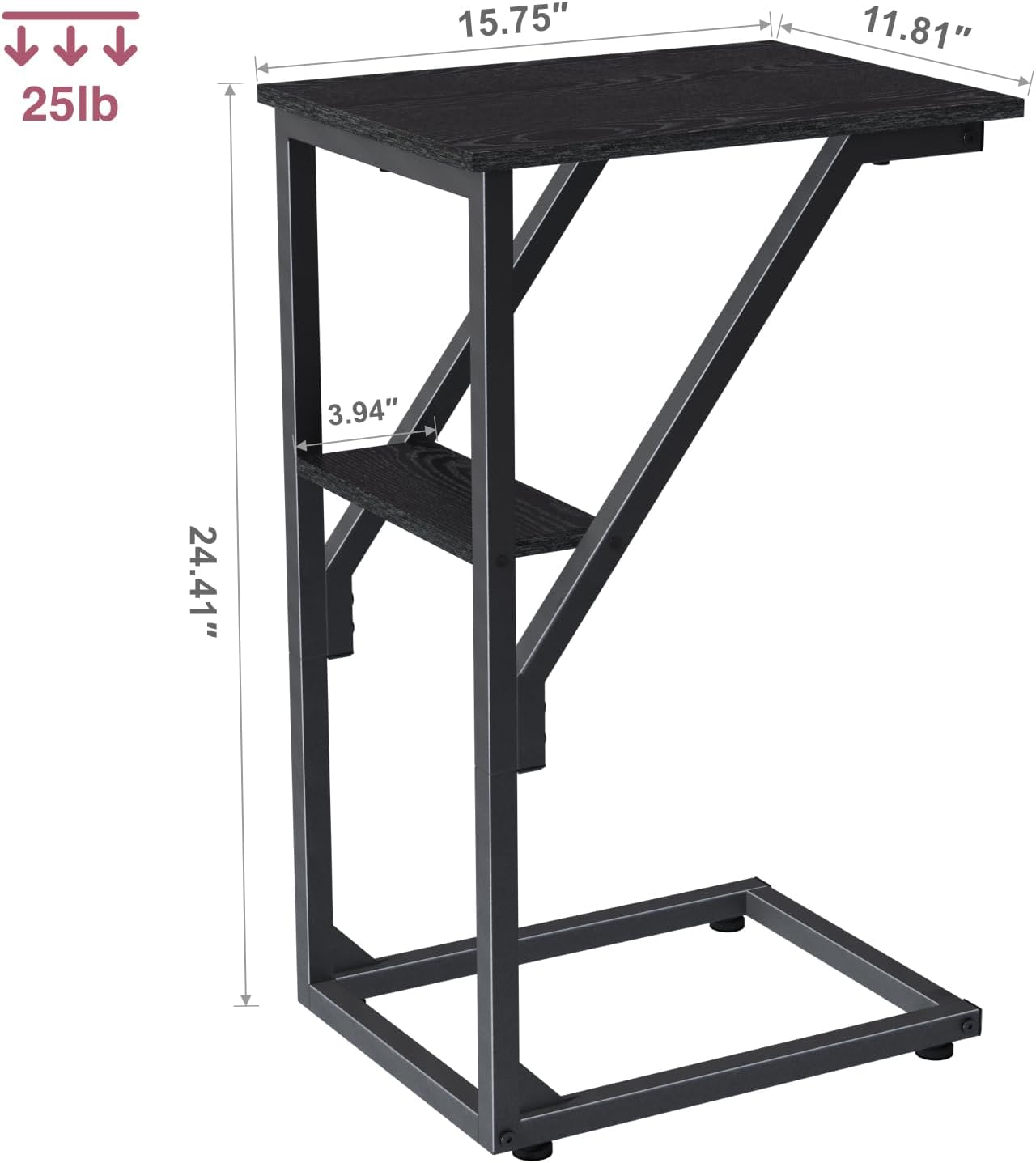 NEFROM Set 2, ET-D-BK2 C-Shaped End Tables, Sofa TV Trays of Small Couch Side Table for Living Room, Bedroom, Bedside