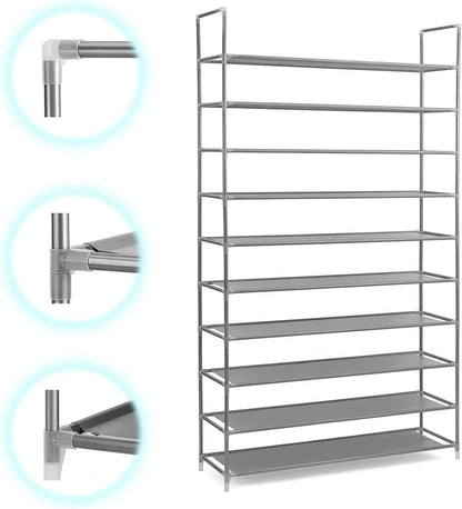 GREEF 10-Tier 50-Pair Closet, Classics Shoe Rack Organizer Sturdy Metal Storage Shelf for Bedroom, Entryway, Dorm Room