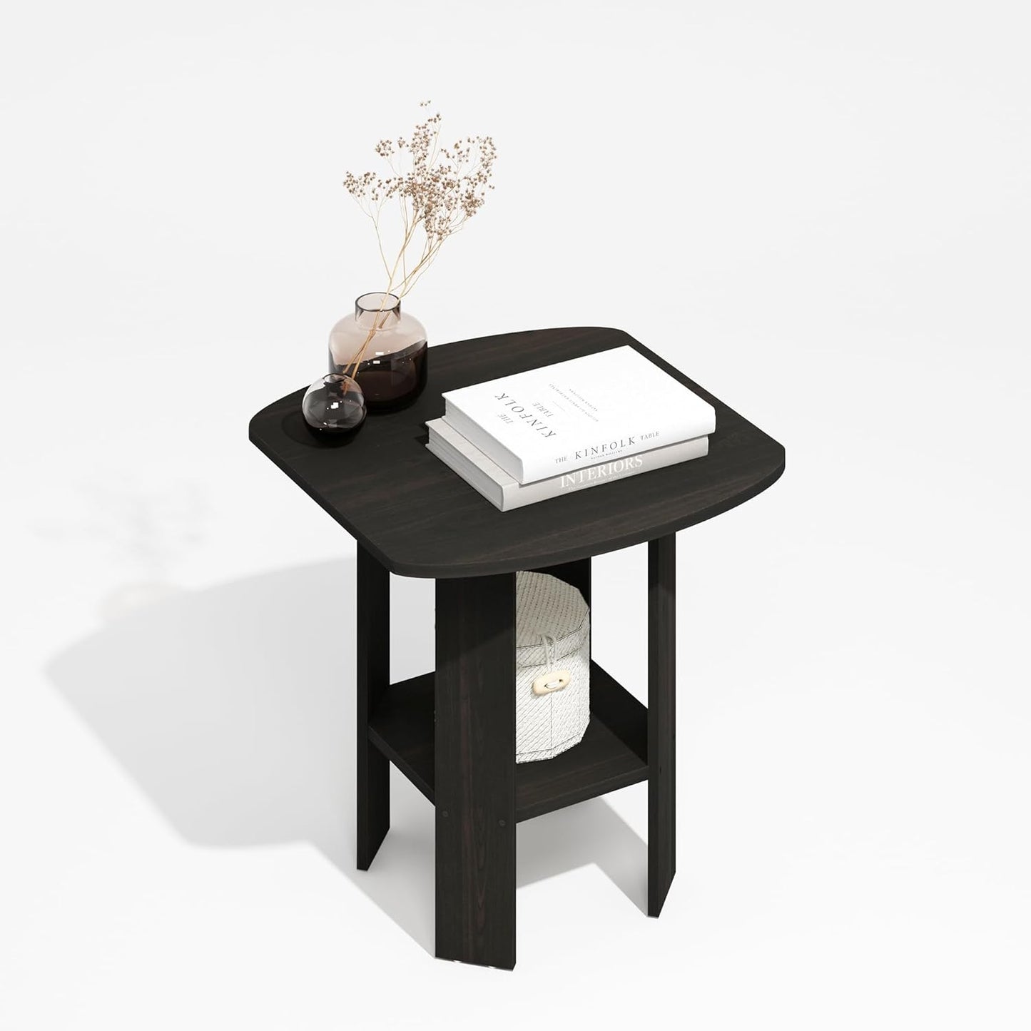 Furinno Modern Side Table, Square Round Corner End Table with Storage Shelf, Night Stand, Bedside Table, for Living