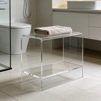 GETCK 21" Acrylic Shower Stool with Storage Shelf - Waterproof Bath Bench for Spa & Shower, Heavy-Duty Seating (Holds 400lbs) - Ideal for Shaving Legs & Organizing Items