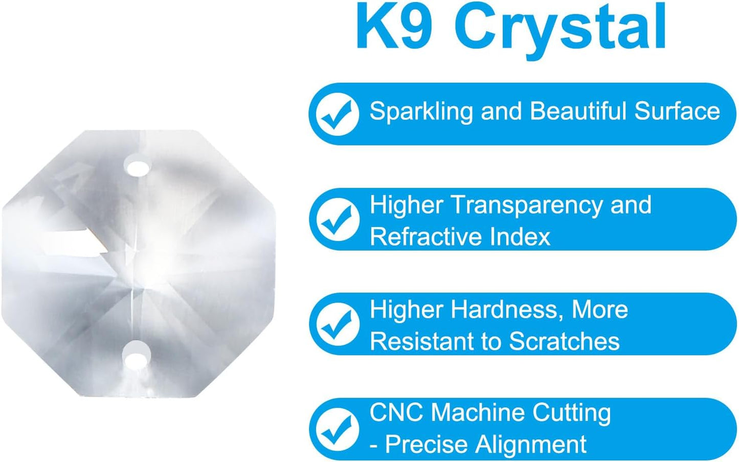 K9 2 60 Pack 20mm PATIKIL Crystal Octagon Beads Holes Pendants, Chandelier Prisms Parts Ornaments Hanging Beads for DIY