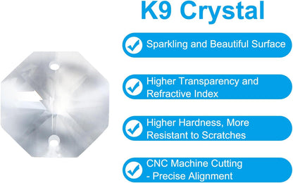 K9 2 60 Pack 20mm PATIKIL Crystal Octagon Beads Holes Pendants, Chandelier Prisms Parts Ornaments Hanging Beads for DIY