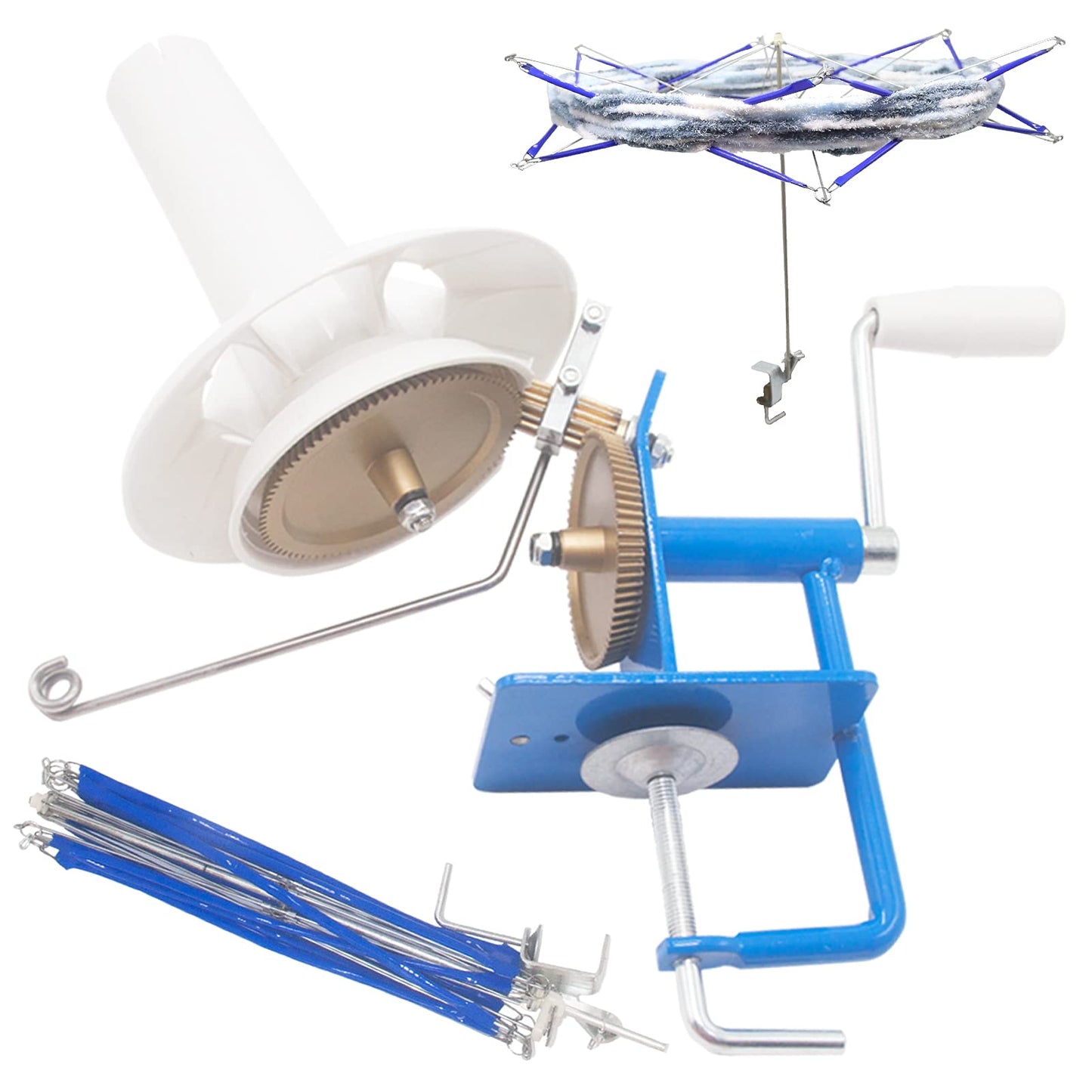 LAMXD Needlecraft Large Jumbo Metal Yarn/Wool/String/Fiber Ball Winder Hand Operated,10-Ounce,with Umbrella Swift Yarn Winder, Hand Operated Ball Winder Holder,for Swift Winding Lines, Laces, Yarns