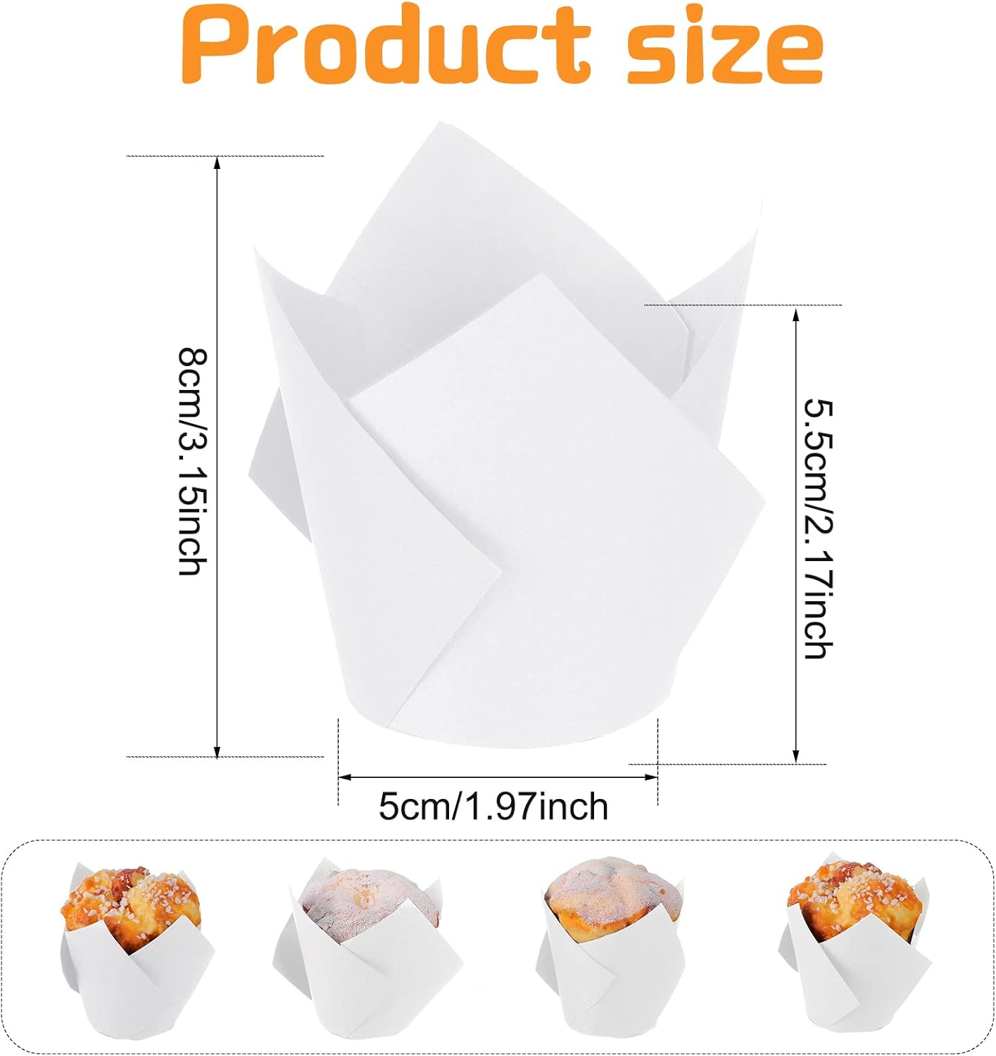 Jutom 200 Pack Tulip Cupcake Liners, Greaseproof Muffin Liners for Weddings and Parties, White