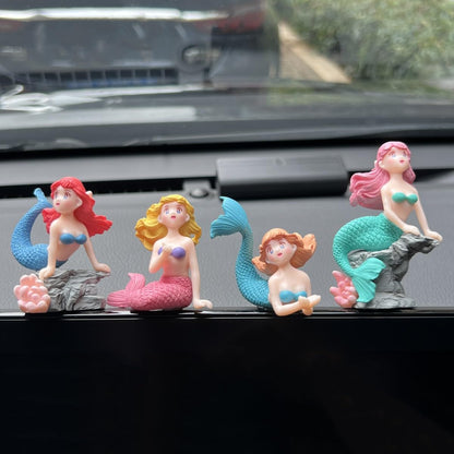 Mermaid Fairy Garden Accessories，Miniature Mermaid Figurines for Crafts, Terrarium, Miniature Moss Landscape Decorations, Birthday Cake Decoration， Car Decor， Party Supplies, Ideal Gifts, 4 Pcs