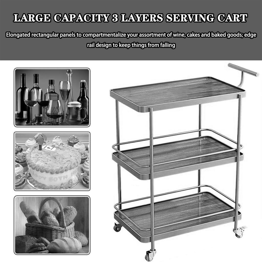 FGQuelleBM 3-Tier Serving Cart with 2 Style Options (Wood & Marble Finish), Features Thoughtful Handles & Brake Wheels for Home & Office(White Gold)