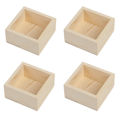 4 Pack Unfinished Wooden Craft Storage Organiser Boxes, 3.15 x 3.15 x 1.57 inch Square Rustic Small Wooden Box, Rustic Natural Wood Container Box for Home Decor, Desktop Drawer Organizer