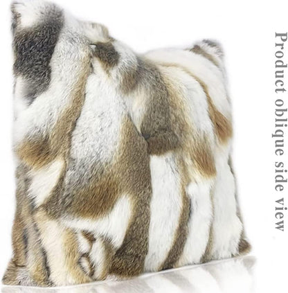 Natural Handcrafted Rabbit Fur Throw Pillow Covers - Soft Plush Real Fur Pillow Case for Home Living Room 18 x 18