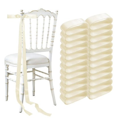 FAKILO 24 Pcs Wedding Bows Decorations Ribbon Satin Bows for Chairs, Wedding Chair Decorations-Ivory White