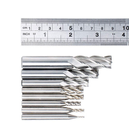 AUTOTOOLHOME 8PCS HSS 4 Flute End Mill Cutter Set, Straight Shank High Speed Steel Milling Bits 1/16" to 1/2" for CNC Router, Milling Machine, Metal, Wood, Plastic