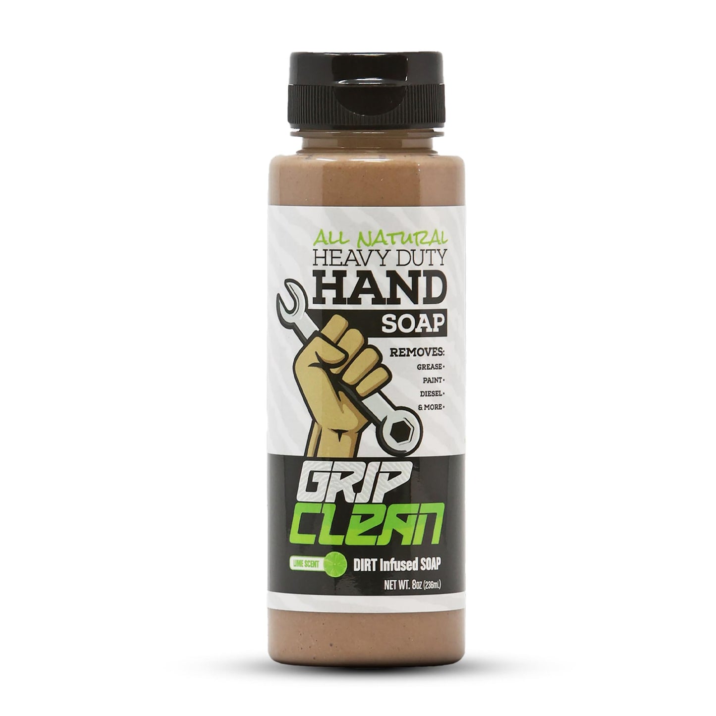 Grip Clean - Hand Cleaner for Mechanics – Heavy-Duty Mechanic Soap, Liquid Hand Soap with Natural Pumice & Clay to Absorb Tough Grease, Oil & Dirt – Moisturizing Coconut Oil, Lime Scent (8oz)