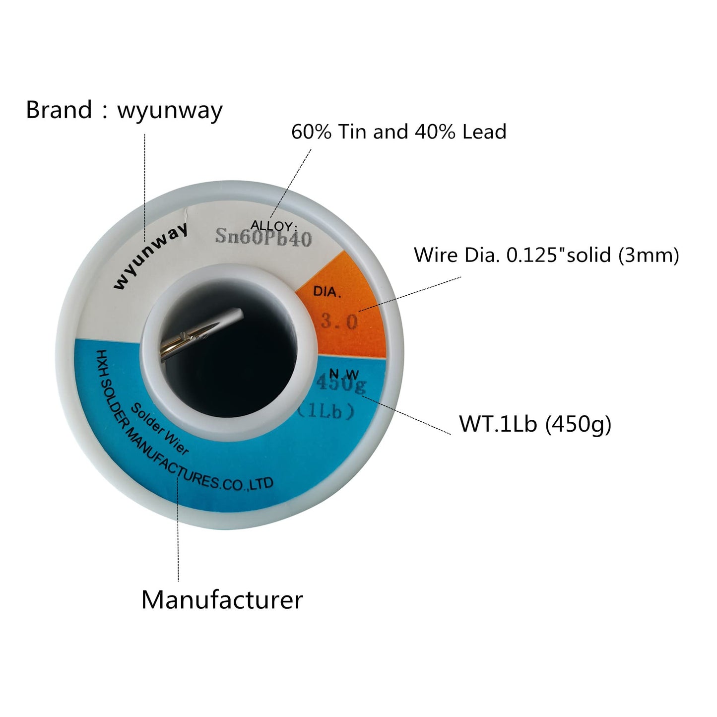 wyunway 60/40 solder for stained glass solder wire (450g(1LB)，1/8"(3mm) Dia