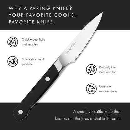 Misen 3.5‑Inch Paring Knife 2.0 - AICHI ACUTO440 High‑Carbon Stainless Steel, Rust‑Proof Blade - Ergonomic Spine, Precision Peeling, Trimming, and Slicing - Lightweight & Versatile - Black