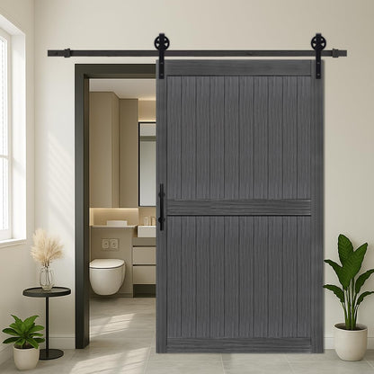 S&Z TOPHAND® 50in x 84in MDF Deep Gray Barn Door with 10FT Sliding Door Hardware Kit, 24-60in Solid Barn Door Slab Covered with Water-Proof PVC Surface, Simple Assembly is Required(Big Wheel)