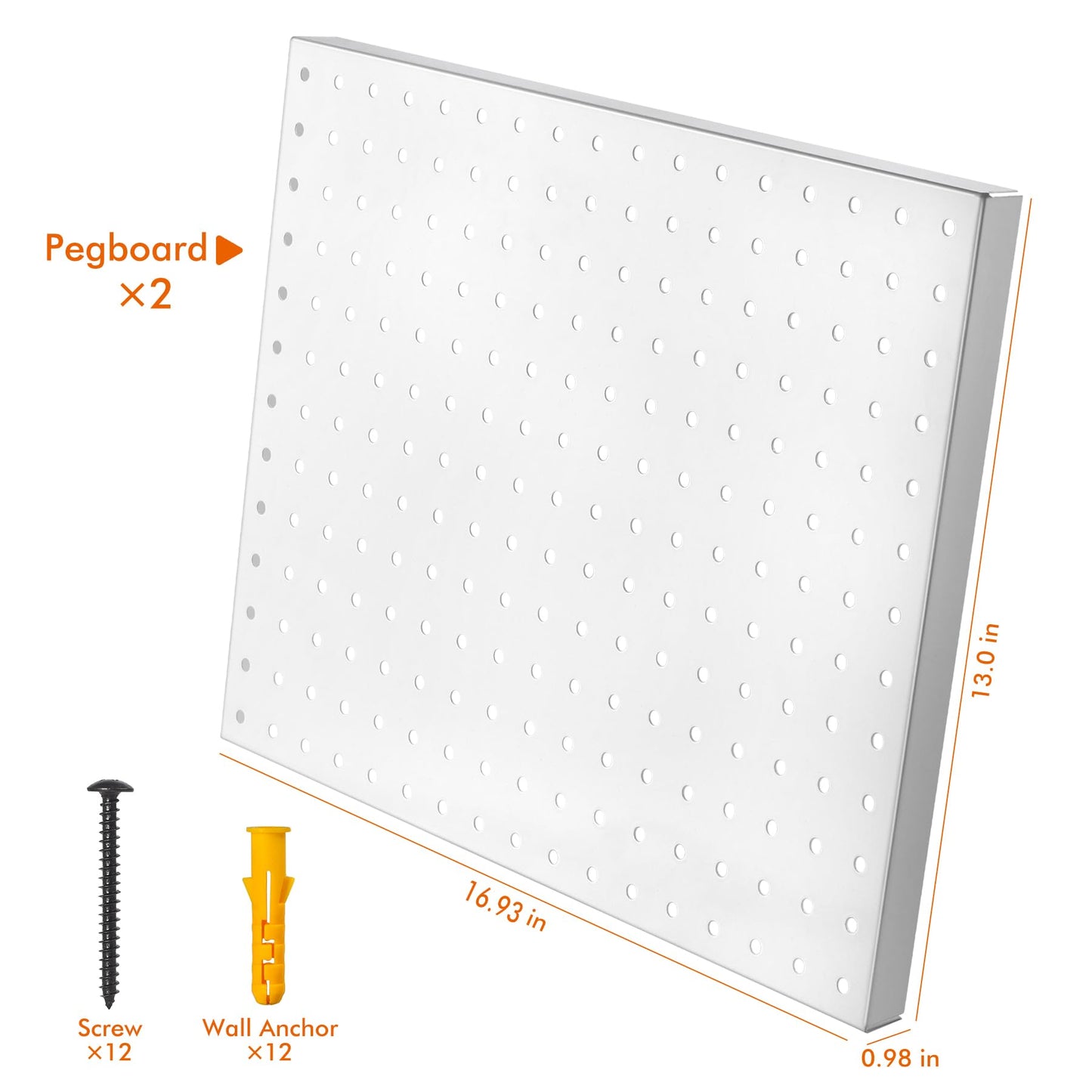 G.CORE Heavy Duty Metal Pegboard Organizer - Wall Storage Steel Peg Board Panels Set 1/4 inch Round Holes 17"x13" 2 Pack Garage Craft Tool Display Hanging Rack Organization Kit with Mounting Hardware