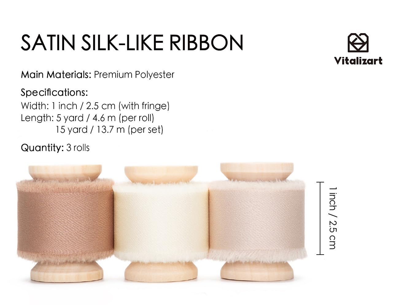 Vitalizart Silk Satin Ribbon 1 Inch x 15 Yard Wooden Spool Champagne & Nude Handmade Frayed Ribbon for Gift Wrapping Baby Shower Wedding Bridal Bouquets Holiday Decor Light Brown