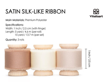 Vitalizart Silk Satin Ribbon 1 Inch x 15 Yard Wooden Spool Champagne & Nude Handmade Frayed Ribbon for Gift Wrapping Baby Shower Wedding Bridal Bouquets Holiday Decor Light Brown