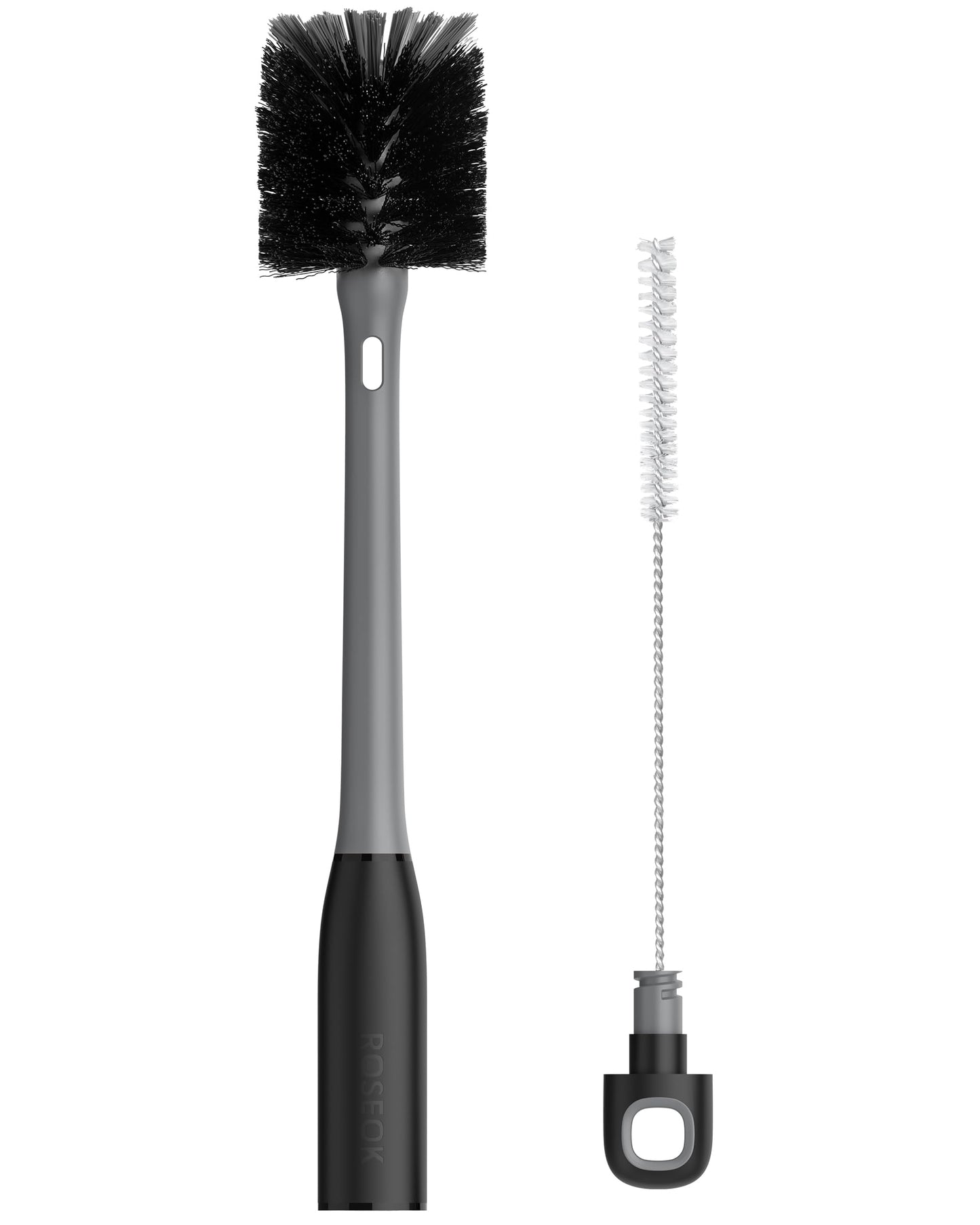 ROSEOK 2 in 1 Long Handle Bottle Brush with Straw Brush for Cleaning Glass, Sports Bottle, Coffee Mug, Black, 1 Pack