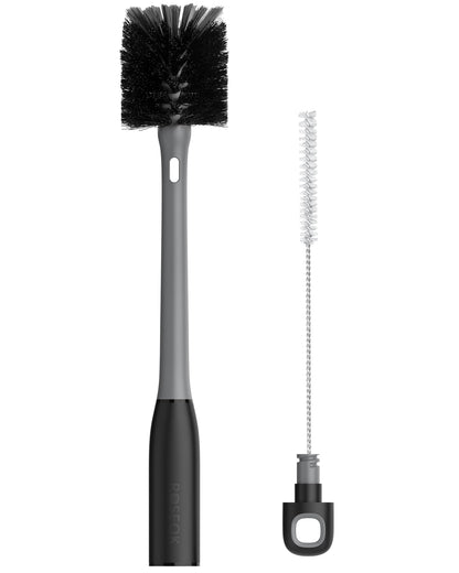 ROSEOK 2 in 1 Long Handle Bottle Brush with Straw Brush for Cleaning Glass, Sports Bottle, Coffee Mug, Black, 1 Pack