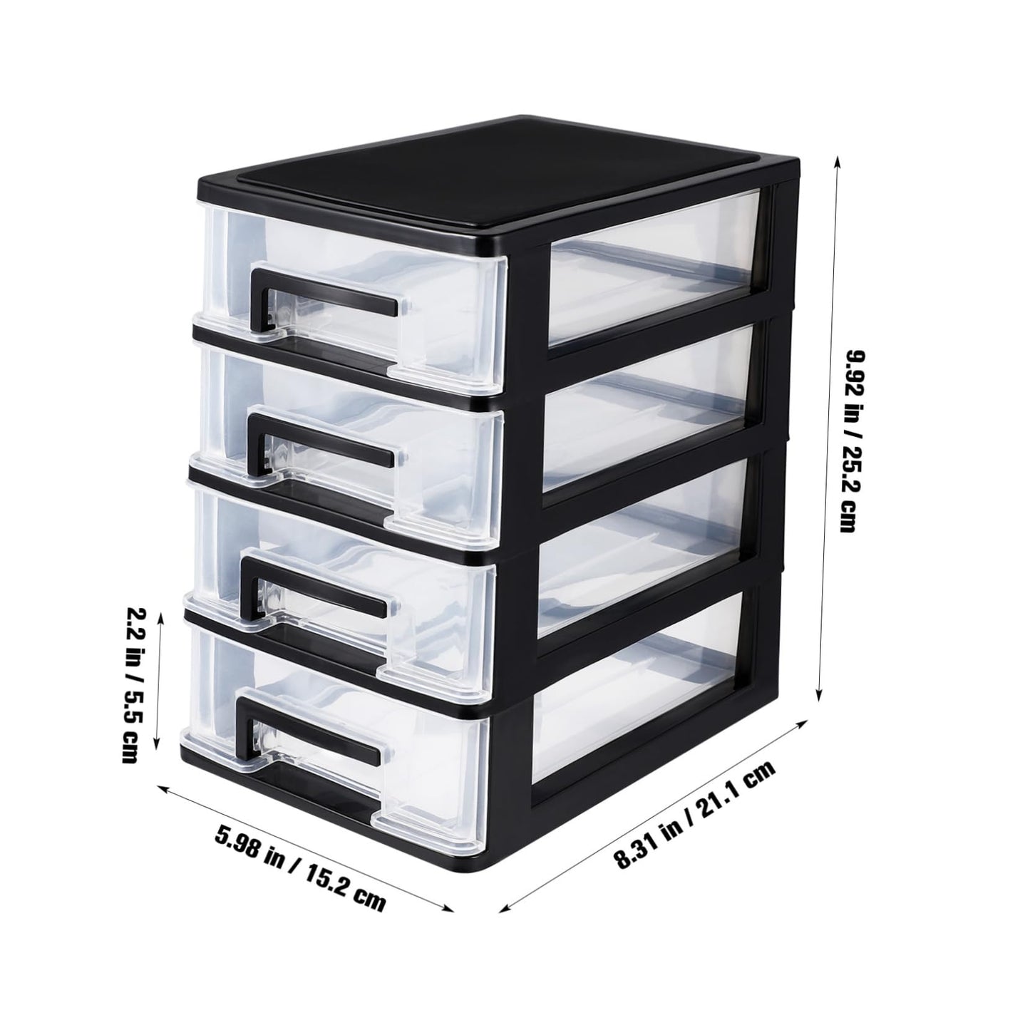 Angoily 4 Drawer Desk Organizer, Plastic Home Office Storage Organizer, Makeup Organizer Storage Station Cube, Cosmetics Jewelry Storage Box, 4 Drawer for Bathroom, Desk, Office (8.31x5.98x9.92 Inch)