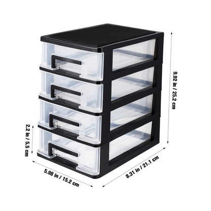 Angoily 4 Drawer Desk Organizer, Plastic Home Office Storage Organizer, Makeup Organizer Storage Station Cube, Cosmetics Jewelry Storage Box, 4 Drawer for Bathroom, Desk, Office (8.31x5.98x9.92 Inch)