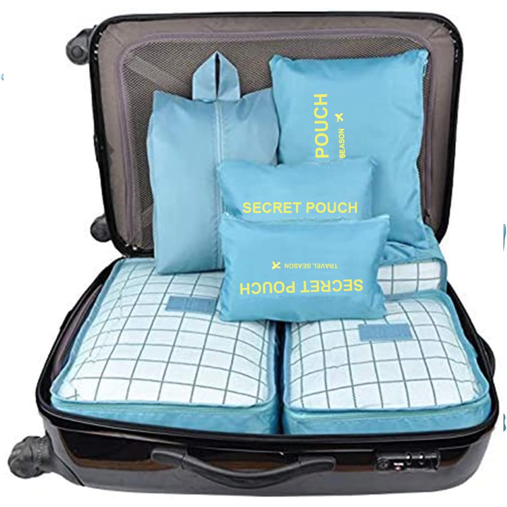 Fxkoolr Packing Cubes for Suitcases - 7 Pieces, Light Packing Cubes for Travel, Suitcase Organizer Bags Set, Luggage Organizers for Suitcase, Water-Resistant Travel Essentials, Nile Blue