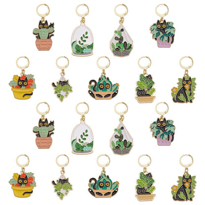 WADORN 18pcs 9 Styles Cat Enamel Stitch Markers for Crocheting and Knitting Cats Plant Theme Metal Enamel Crochet Markers Crochet Gifts DIY Ornament for Knitting Weaving Sewing Quilting Jewelry Making