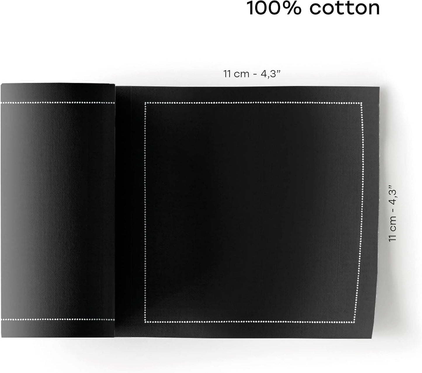 Cotton Cocktail Napkin - Black - 4.3 x 4.3 in - 50 units per roll