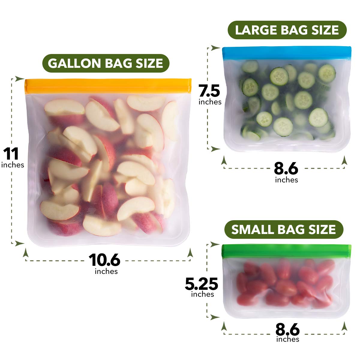 Greenzla Reusable Food Storage Bags - 12 Pack BPA-Free, Extra Thick, Leakproof Freezer & Lunch Carriers; 4 Gallon, Sandwich & Snack Options - Reusable Lunch Bags
