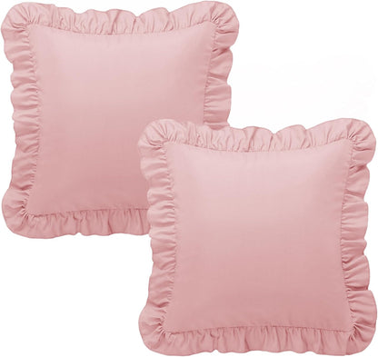 26x26 Inches, Set 2, KKJIAF Ruffle Pillow Cases Light Pink Square Ruffled Pillow Covers of Microfiber Wrinkle Resistant