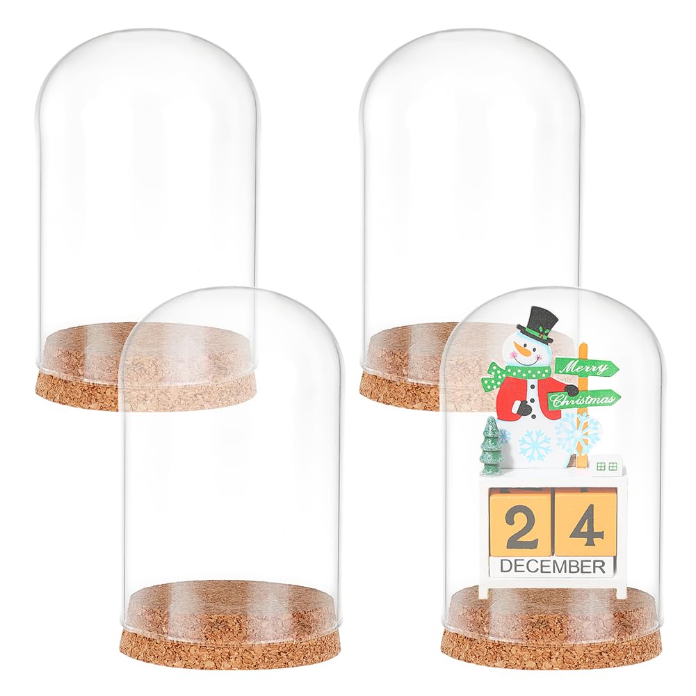 PandaHall 4pcs Glass Cloche Dome Glass Display Bottle Bell Jar with Cork Base Dome Cover Decorative Jars Display Case for Flower Storage Home Christmas Party Decoration 3.15x4.72inch