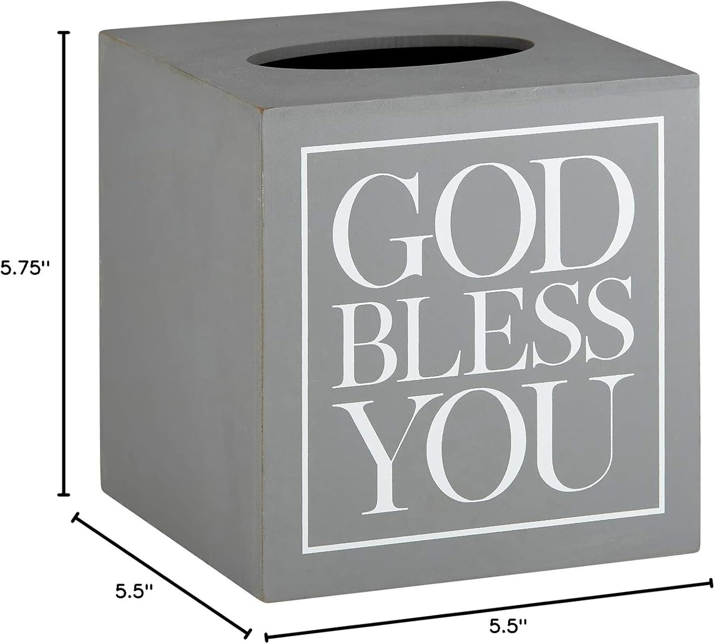 Creative Brands Faithworks, God Bless You Wooden Tissue Box Cover, Small, Grey