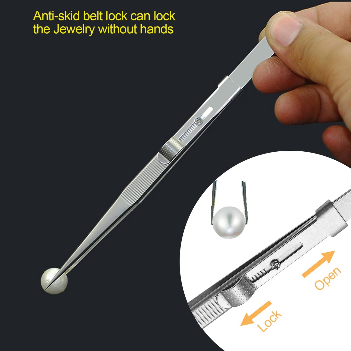 4 Pieces Diamond Tweezers Professional Jewelry Gem Tweezers Precision Tweezers Stainless Steel Pointed Tip Tweezers with Slide Locking and Gem Slot for jewelry making