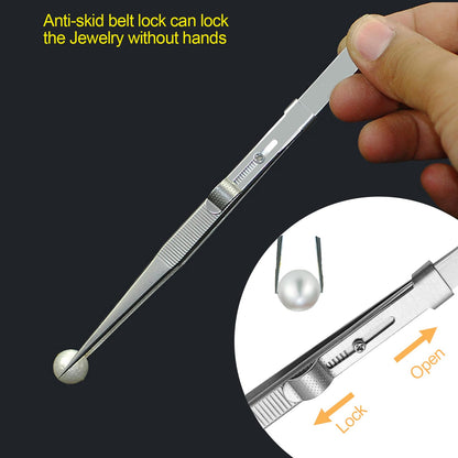4 Pieces Diamond Tweezers Professional Jewelry Gem Tweezers Precision Tweezers Stainless Steel Pointed Tip Tweezers with Slide Locking and Gem Slot for jewelry making