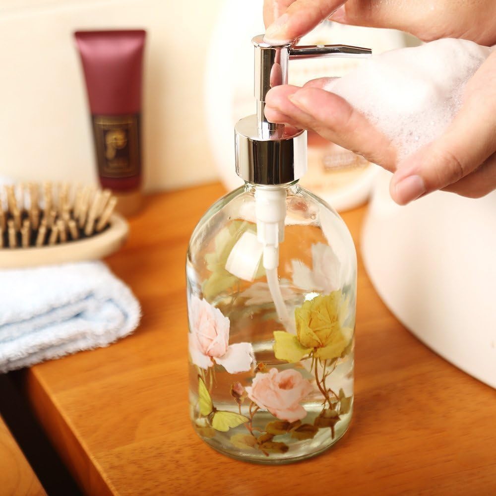 17 oz Glass Soap Dispenser Bottle with Pump,Refillable Liquid Hand Dispenser for Bathroom, Kitchen Soap Dispenser