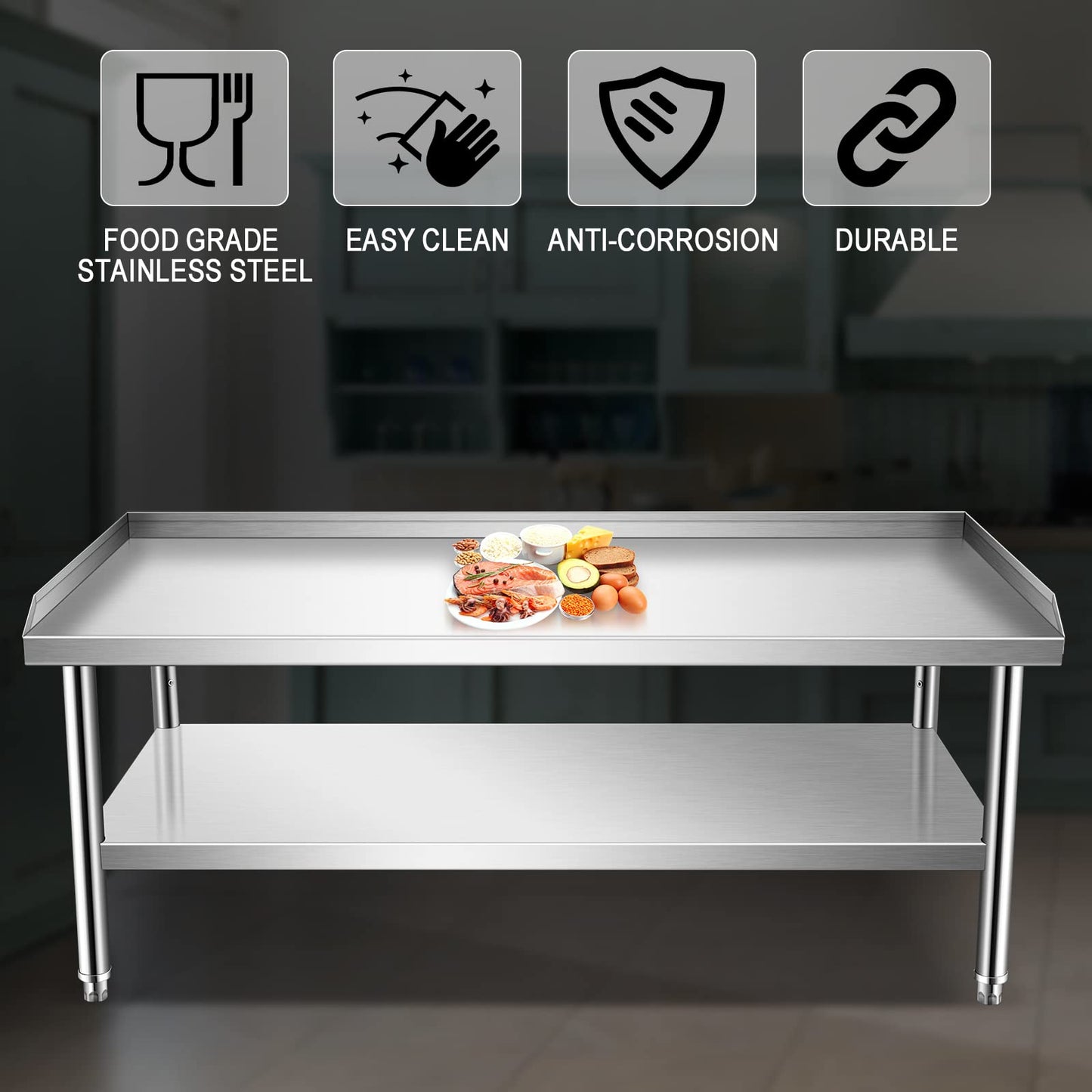 Prep Table Stainless Steel Worktable 30 x 60 x 24 Inches Equipment Grill Stand Table with Adjustable Storage Undershelf Commercial Workstation for Kitchen Restaurant