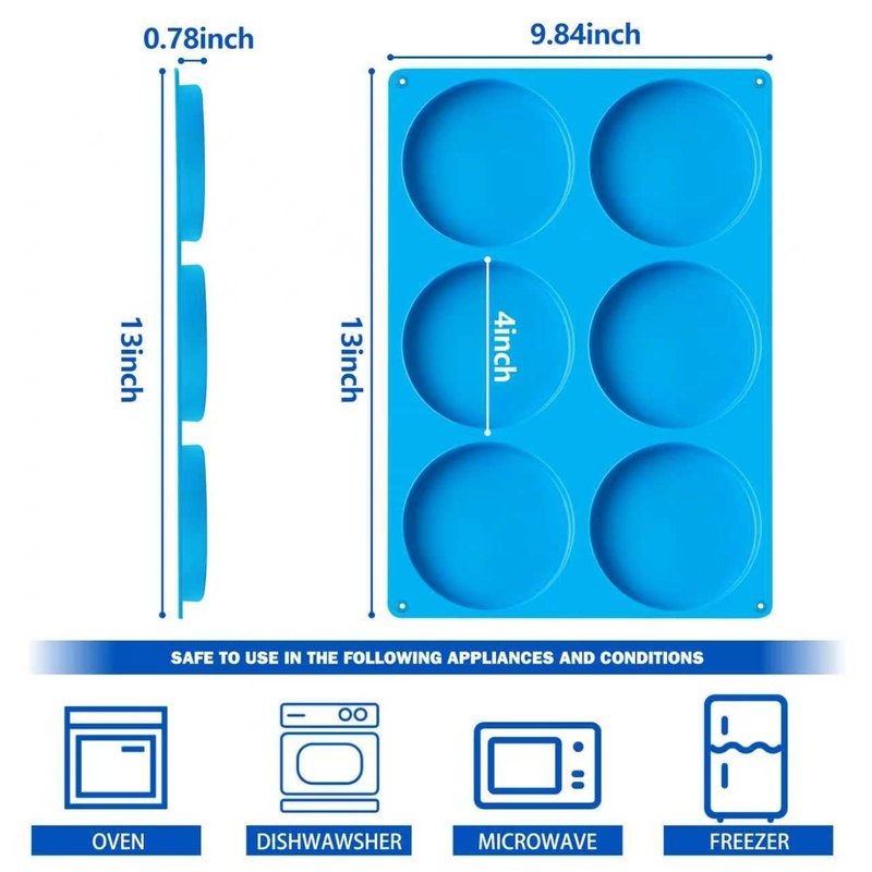 Sidosir Round Silicone Mold for Baking, 4inch Large Breakfast Sandwiches Mold Silicone for Whoopie Pie, Non-Stick Hamburger Buns Molds for Egg Pan (1, ROUND)