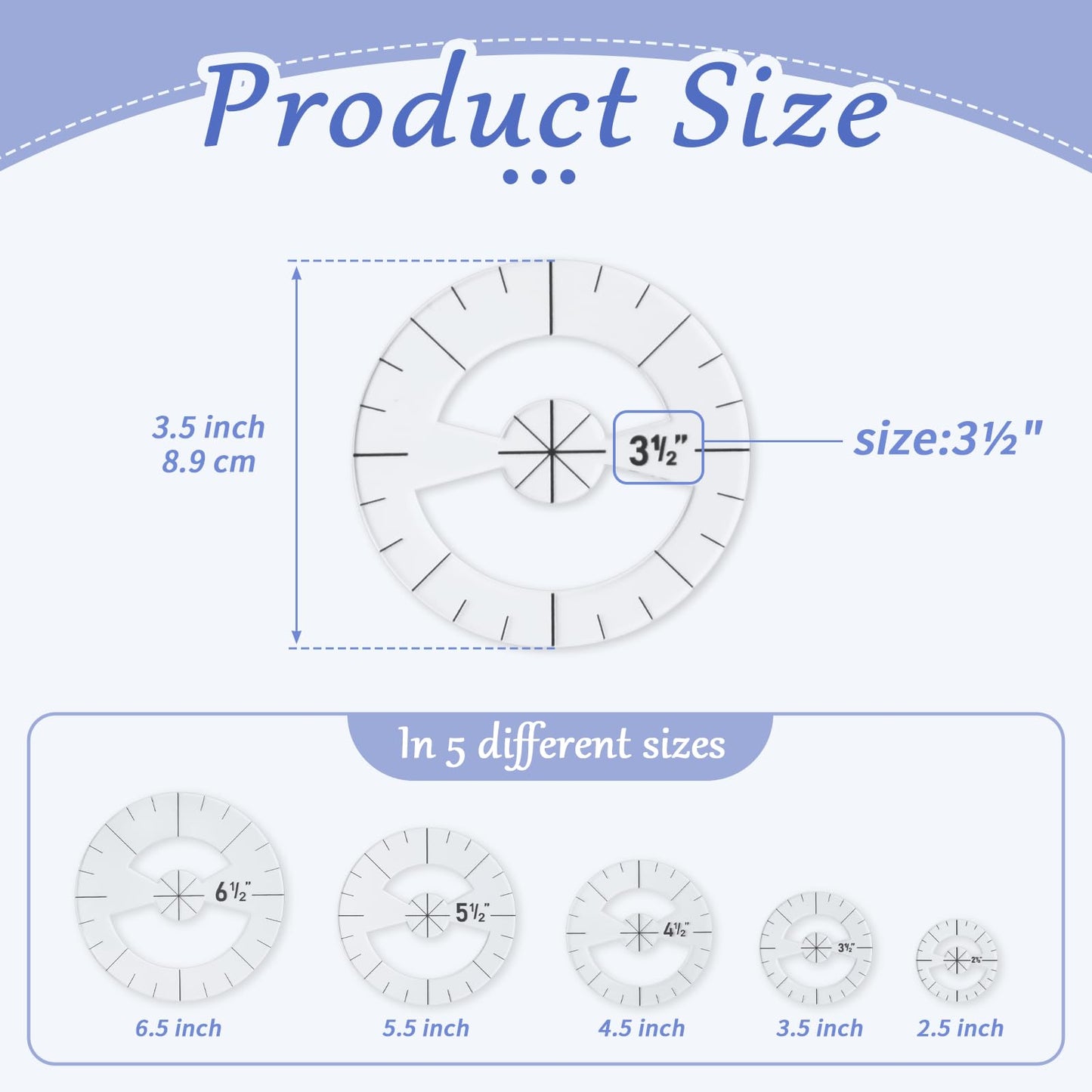 5PCS Circle Template Sewing Rulers Set, Clear Acrylic Quilting Template Rulers for Cutting Fabric Precision Measurements Sewing, 5 Sizes
