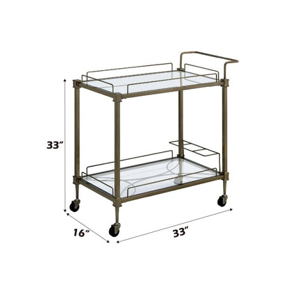 Geelife Aditya Mirrored & Antique Brass Finish Serving Cart