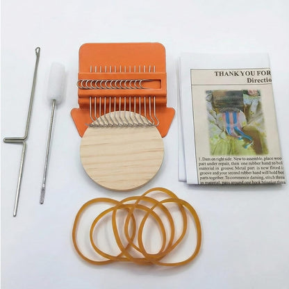Rumexeng Small Weaving Loom, Speedweve Style Darning Loom, Wooden Mini Weave Tool for Visible Mending Jeans, Socks, Clothes and DIY Fabric Repair, Decorative Stitching Tool (14 Hooks,Orange)