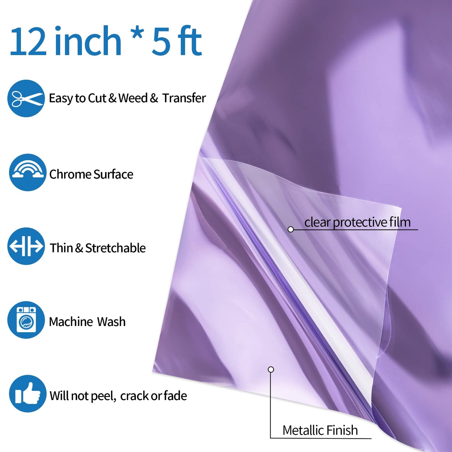 VINYL FROG Light Purple Metallic Foil Heat Transfer Vinyl Roll 12" x5ft Light Purple Iron on Vinyl Chrome HTV Vinyl Easy to Cut & Weed DIY Heat Press Design for T-Shirts