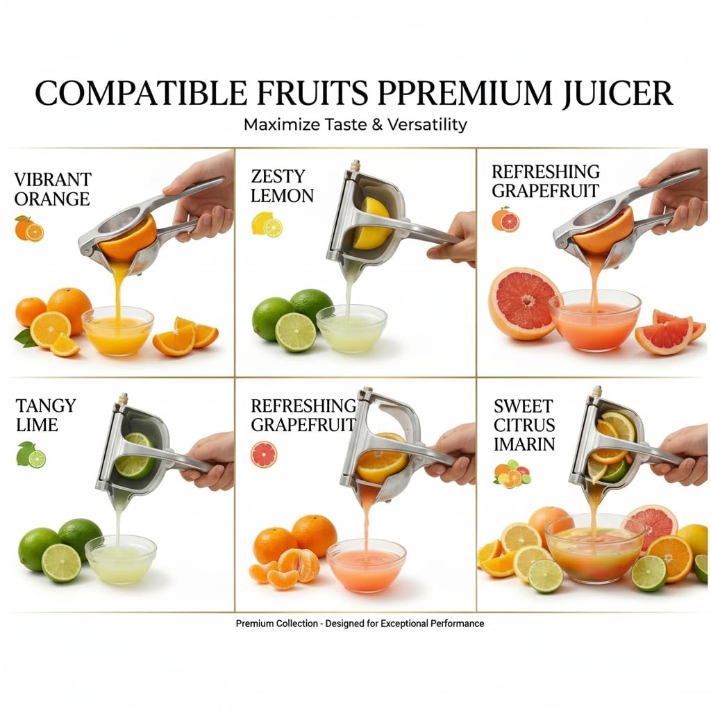 KIOOM Manual Juicer Hand Press – Handheld Fruit Juicer Squeezer for Orange, Lemon, Lime & Citrus – Heavy Duty Metal Juice Squeezer with Non-Slip Base
