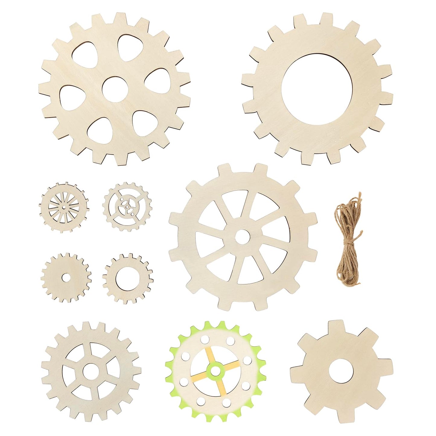10 Pcs Wooden Gear Set up to 5.9" Wood Gear Cutouts Unfinished Wood Gear Crafts Decorations Steampunk Design DIY Paint The Gears Craft Supplies
