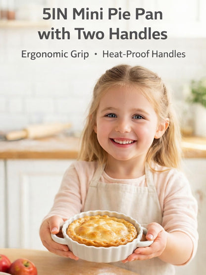 Yamteck 5in Ceramic Mini Pie Pan Set of 6 with Handles for Pie Quiche Tart. Easy to grip, Lead-Free. 8 oz Ramekins Dish for Creme Brulee, Soufflés; Gifts for Baking Enthusiast. Oven Dishwasher Safe