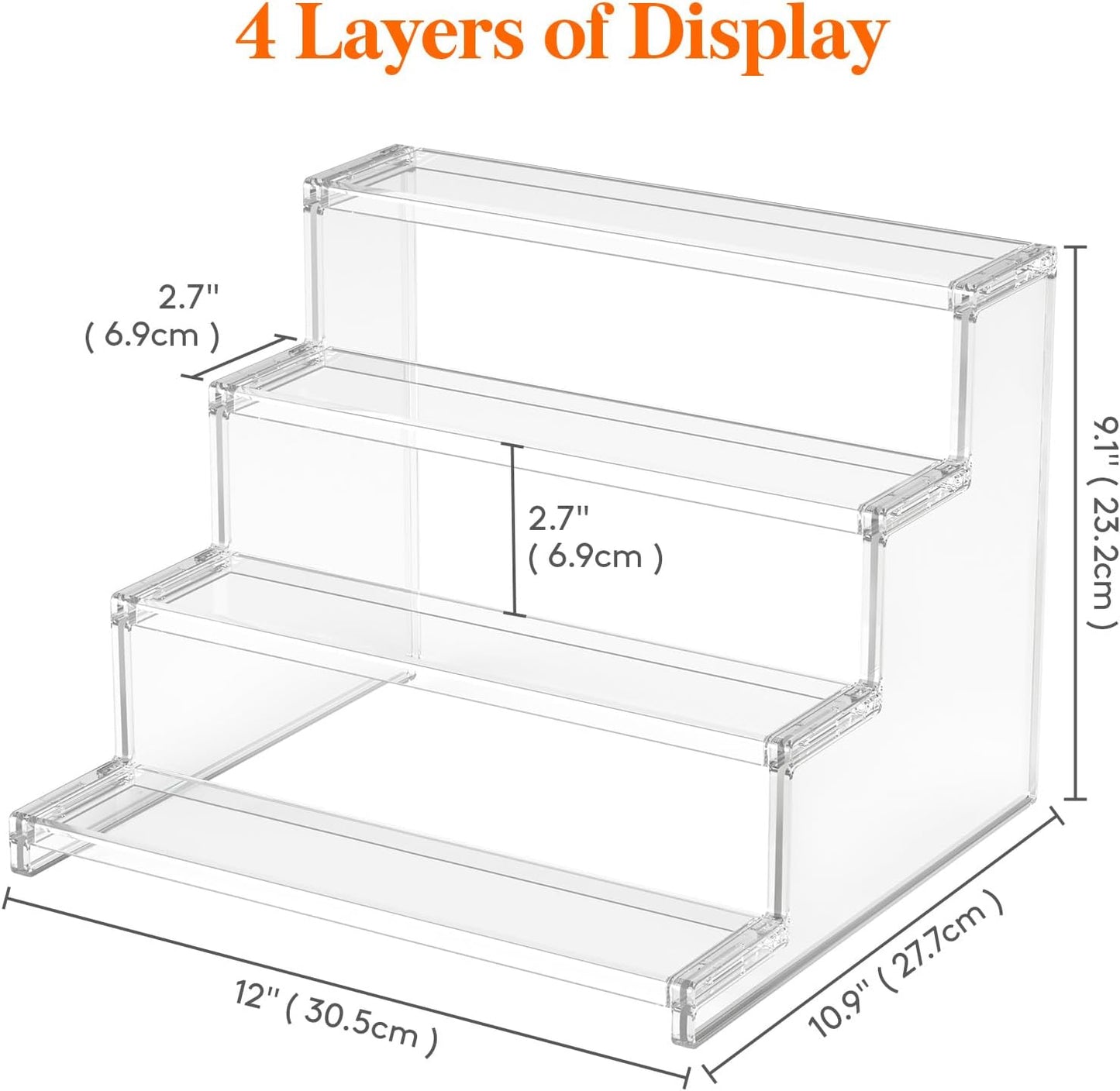 Lifewit 4 Tier Clear Display Risers Stand, Plastic Risers for Display, Organizer for Figures, Cupcake, Dessert, Desktop