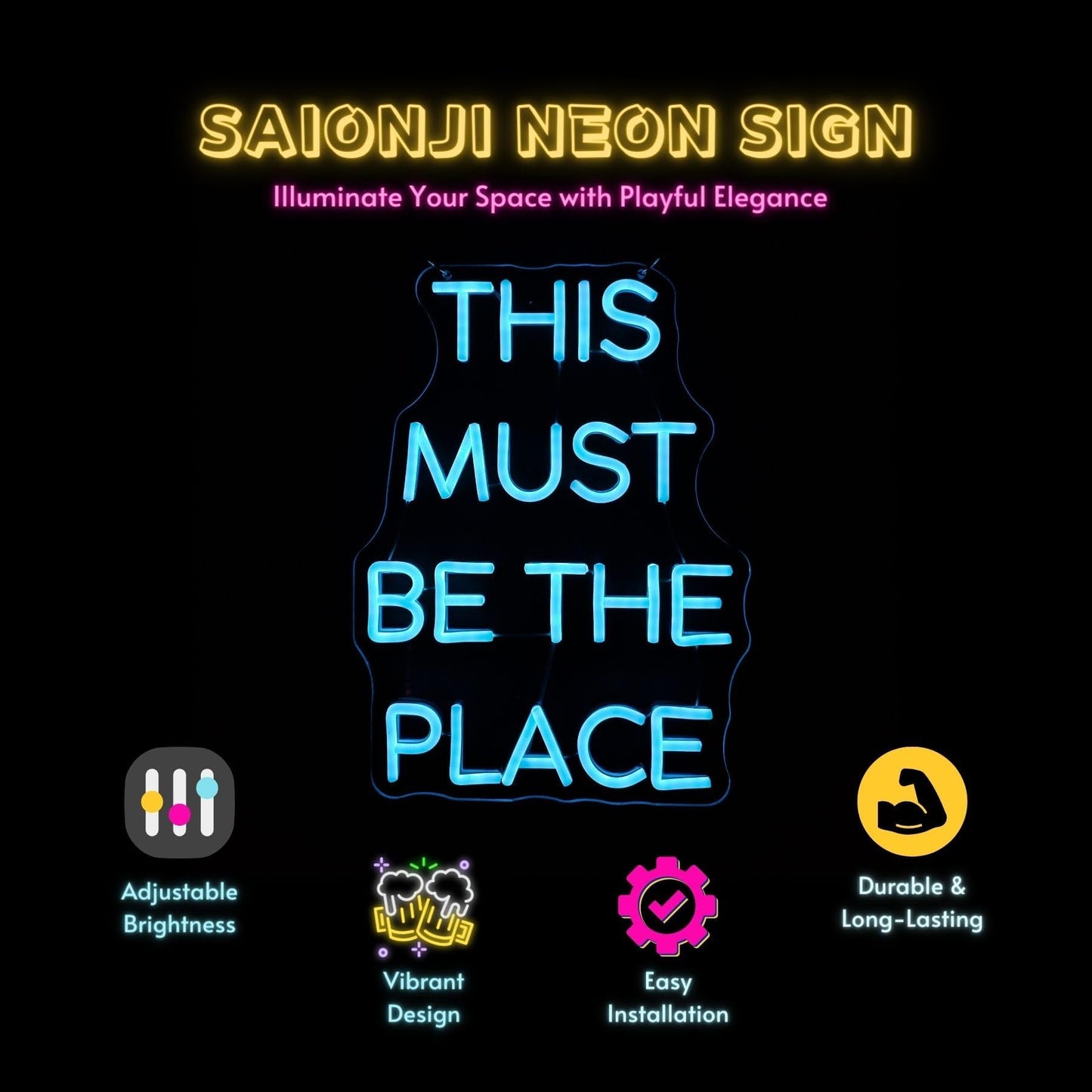 15.8" This Must Be The Place LED Neon Sign - Blue, Dimmable Light for Home, Bedroom, Cafe, Bar Wall Decor - Energy-Efficient Neon Light with Installation Kit - Perfect for Weddings and Birthdays