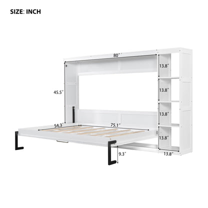 GDFStudio Boden Full Size Murphy Bed, Full Size Murphy Bed with Bookshelf, 4 Storage Shelves, Ample Storage Space, Organized as Cabinet, Saving Space Design, Perfect for Small Apartment, White
