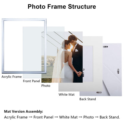 Gradient 8x10 Acrylic Picture Frame - Fits 5x7 with Mat or 8x10 without Mat, with Tabletop Stand & Wall Mount for Home Office Decor, Black Grey, 1Pack