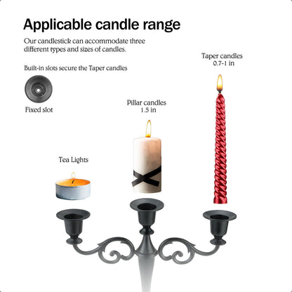 Viscacha Bronze Candle Holder，5 Arms Metal Candle Holders for Taper Candles（10.6 inch Tall Candlestick Holders, for 1/2-1 inch Pillar Candles Diameter Each）,Candelabra Centerpiece Decoration